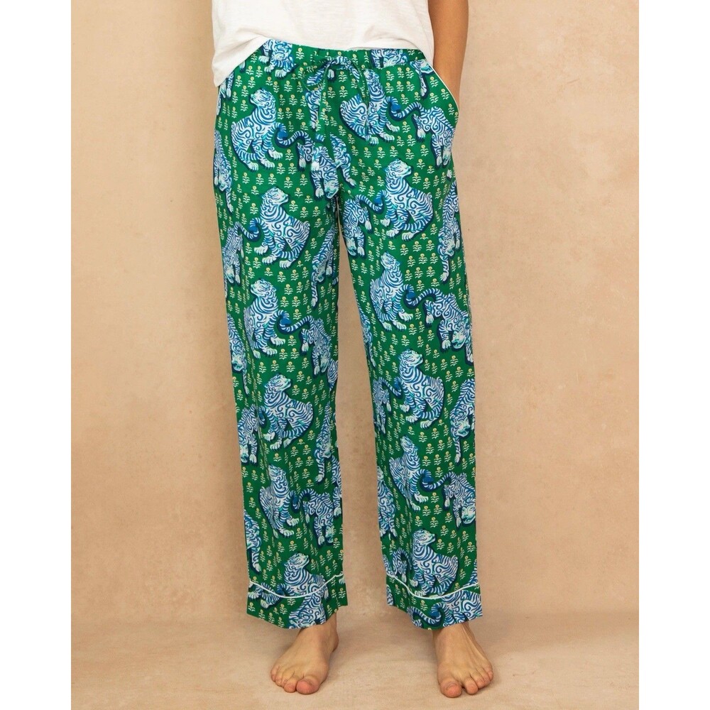 Printfresh Tiger Queen Pajama Pants Women’s S Jade Green PJ Organic Cotton